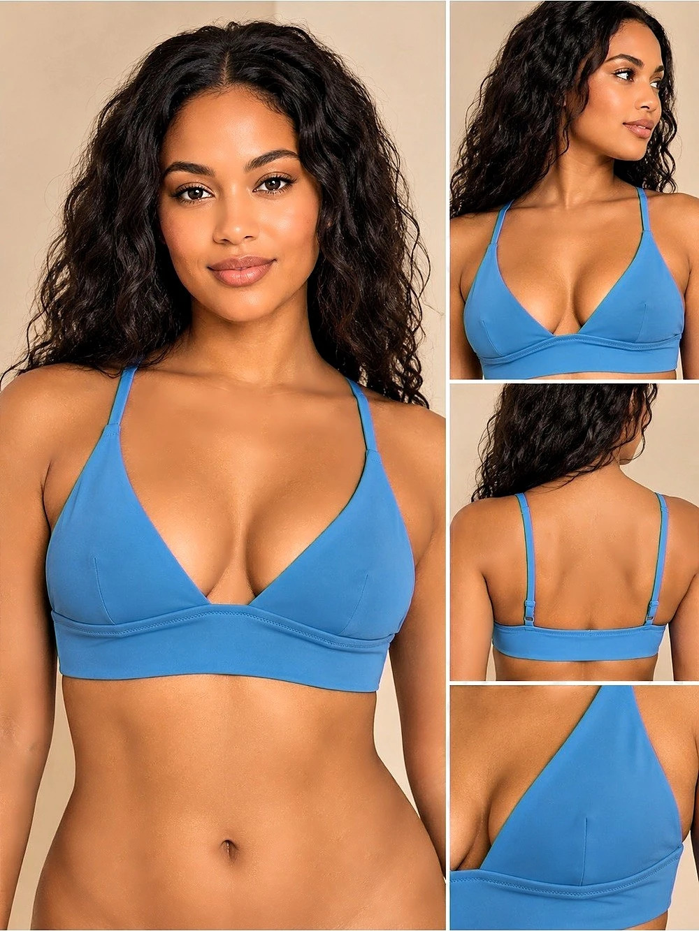 Aerie Longline Triangle Bikini Top Blue Size Small